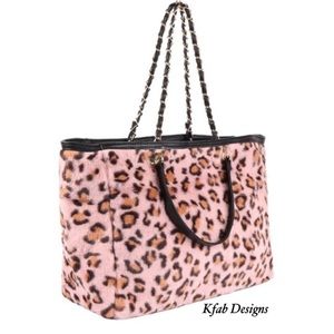 New! Gorgeous Large Pink Faux Fur Leopard Large Adjustable Handle Bag!
